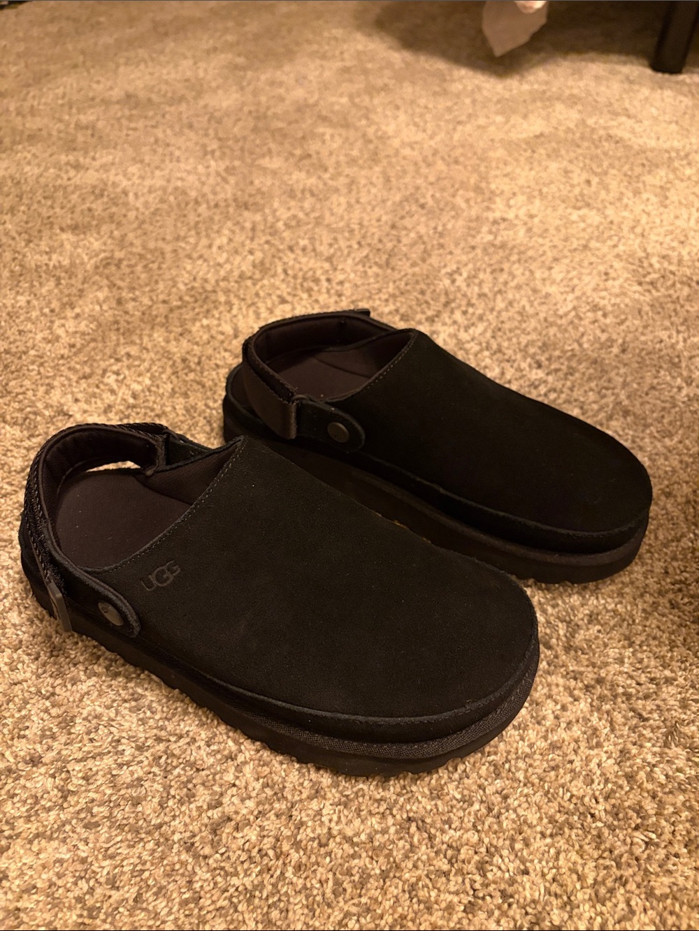 UGG Black Suede Slip-On Clog with Adjustable Heel Strap